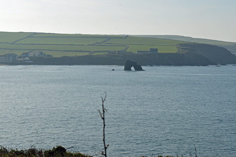 Thurlestone Rock, an arch-shaped formation out to sea opposite South Milton Sands.